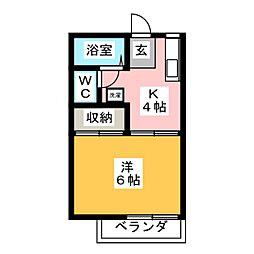 コーポ上野D 1Kの間取図画像