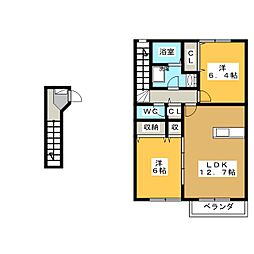 アンソレイエA 2LDKの間取図画像