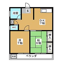 サンホワイトマンション 2DKの間取図画像