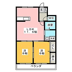 スカイふじ 2LDKの間取図画像