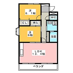 スカイふじ 2LDKの間取図画像