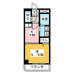 アルファビル 1Kの間取図画像