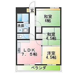 ラフォーレ楠 3DKの間取図画像