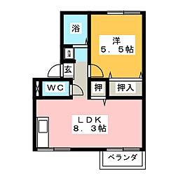 アパンションロイヤル 1階1LDKの間取り