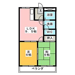 クリスタルサンエバー 3階2LDKの間取り