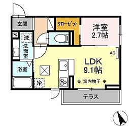 近鉄名古屋線 川原町駅 徒歩14分の賃貸アパート 1階1LDKの間取り