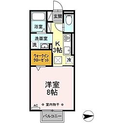 響 2階1Kの間取り