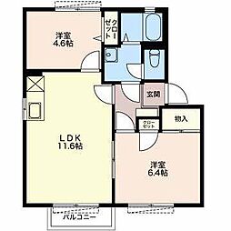 グラシューズウィル  Ａ棟 1階2LDKの間取り