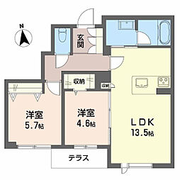 シャーメゾンソレイユ 1階2LDKの間取り