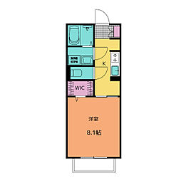 ポータリィ三ツ谷 2階1Kの間取り