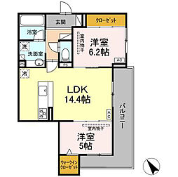 ディーシャンブル石塚町 3階2LDKの間取り