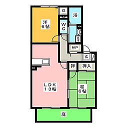 ル・アンソレイエ 1階2LDKの間取り