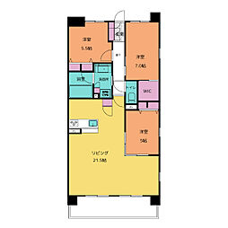 プレサンスロジェ四日市駅前 13階3LDKの間取り