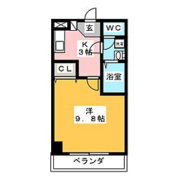 カルチェドミール 1Kの間取図画像