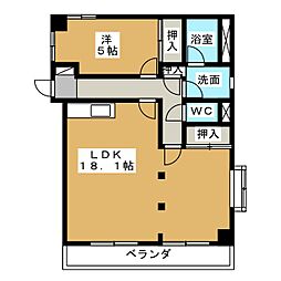 コーポ三瀧 7階1LDKの間取り