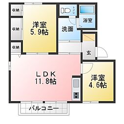 第2グランドールC棟 2LDKの間取図画像