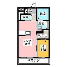 レジデンス朝日町A 1LDKの間取図画像