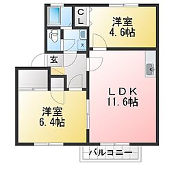グラシューズウィルB 2LDKの間取図画像