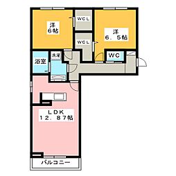 ルーチェ南いかるが 2LDKの間取図画像