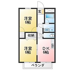 モンパルナス 2DKの間取図画像