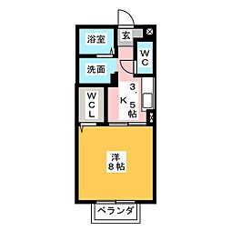 グランアズール 1Kの間取図画像