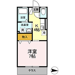 サニーコート1997D 1Kの間取図画像