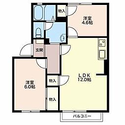 グランドール日永B 2LDKの間取図画像