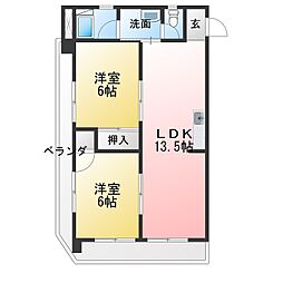 氏原ハイツ 2LDKの間取図画像