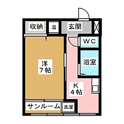ウスダビル 1Kの間取図画像