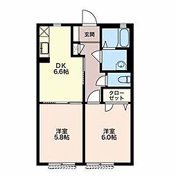 エミーナ泊山 2DKの間取図画像