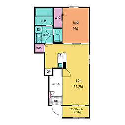 シャインガーベラ 1階1LDKの間取り