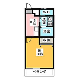 ラックス富田 1階1Kの間取り