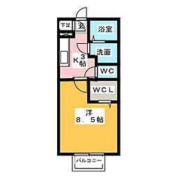 プランドール 1階1Kの間取り