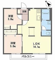 セフィラテラモトＢ棟 2階2LDKの間取り