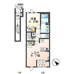 ボヌール 2階1Kの間取り