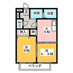 ファミール下之宮1 2階2Kの間取り