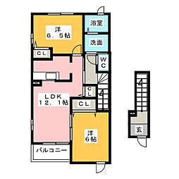 フェリース　I 2階2LDKの間取り