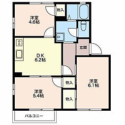 タウンＡ 1階3DKの間取り