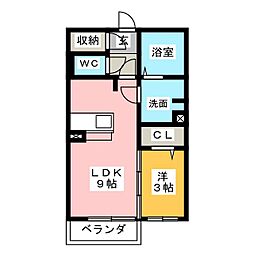 グリーンティア 2階1LDKの間取り