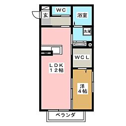 アルディーラ伊倉　A棟 1階1LDKの間取り