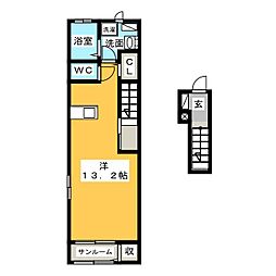 サンライズ川越B 1Kの間取図画像