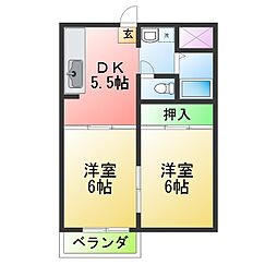 カーサ・フローリアンC 2DKの間取図画像