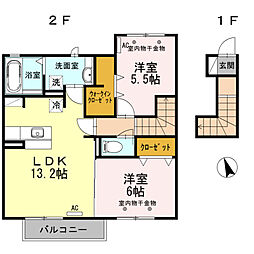 オータム山王 2LDKの間取図画像