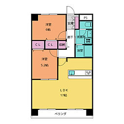 津ロードリーマンション 2LDKの間取図画像