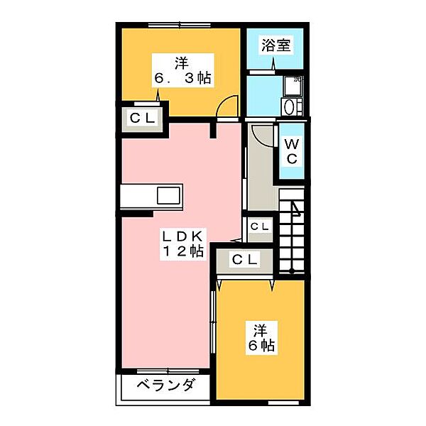 カーサ中野B ｜三重県津市一身田中野(賃貸アパート2LDK・2階・58.86㎡)の写真 その2