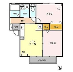 ＬａＦｏｒｅｔ結城　Ａ棟 2階2DKの間取り