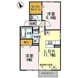 ドルチェ大園 2階2LDKの間取り
