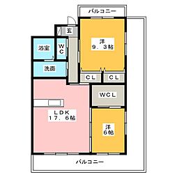 コーディアルコート津 7階2LDKの間取り