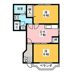 パルク・ド・ポワール　Ｂ棟 1階2DKの間取り