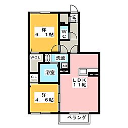 D-room江戸橋 1階2LDKの間取り